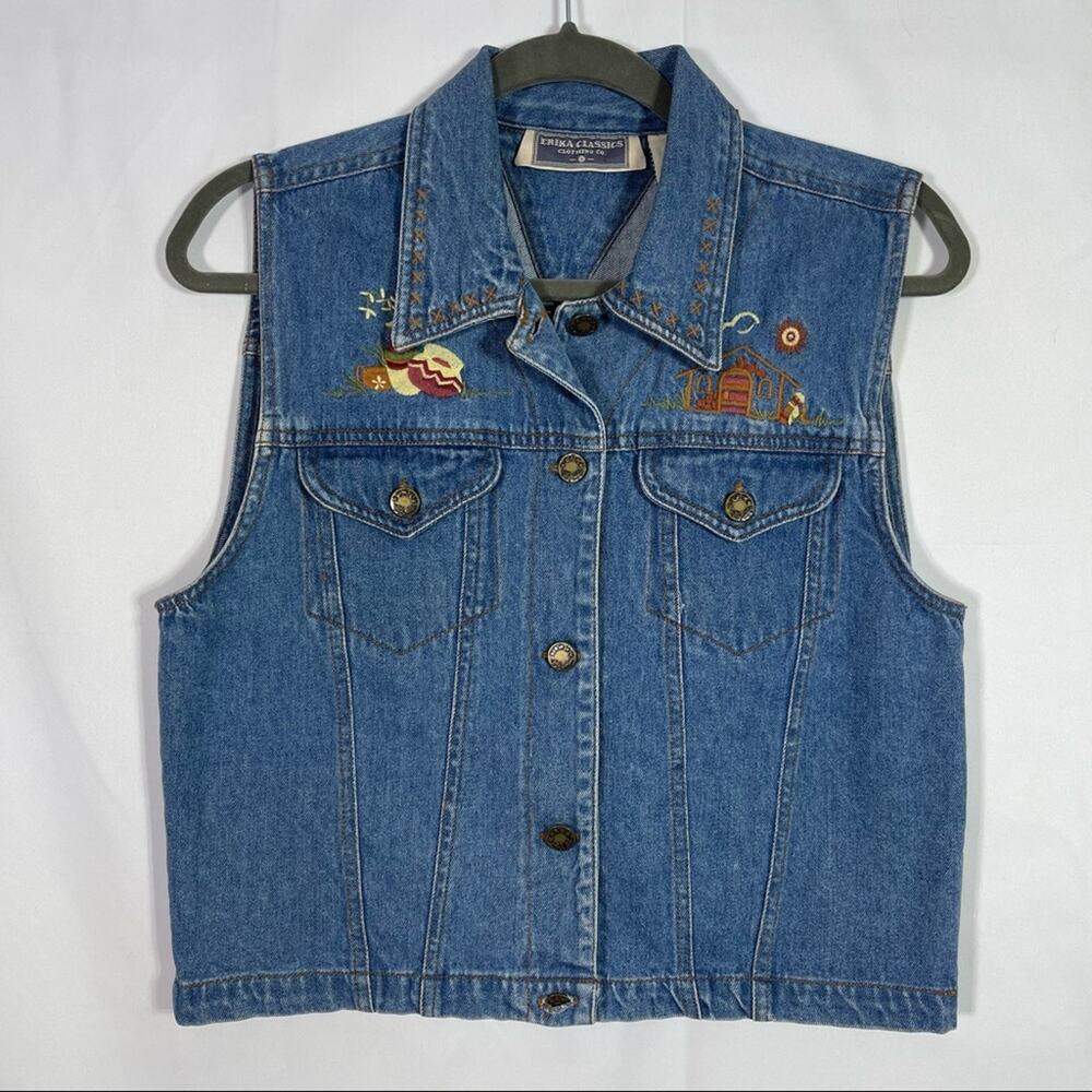 Erika Classics Clothing Co. Denim Embroidered Vest. Size Medium. Excellent cond!